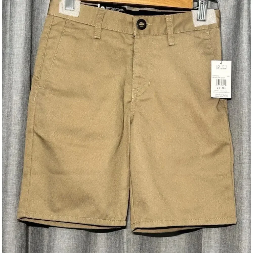 NWT Volcom Boys Frickin Chino Shorts Size 25 Khaki Modern Straight Uniform